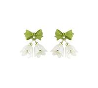 Lily Flower Bow Knot Dangle Drop Stud Earrings Acrylic Lily of The Valley Tulip Flowers Green Ribbon Bow Dangling Earring Cute Mother's Day Christmas Jewelry Gifts for Women Daughter