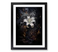 Lily Flower Gothic Framed Print | A2 Black Framed Wall Art | Ready to Hang | Modern Floral Picture | Living Room Bedroom Lounge Office