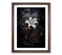 Lily Flower Gothic Framed Print | A2 Walnut Framed Wall Art | Ready to Hang | Modern Floral Picture | Living Room Bedroom Lounge Office
