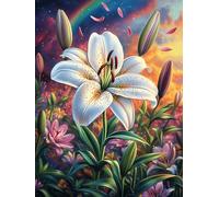 Lily Flower in A Blooming Meadow 500 Piece Premium Jigsaw Puzzle Wildlife Plant Adult Jigsaws Brain Training Hobby Home Decor Winter Gift Unique Shaped Creativity & Gift Giving 500 PCS