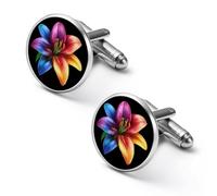 Lily Flower in LGBT Rainbow Color Cufflinks for Men Women Cuff Links Tuxedo Shirt Personalised Printed Jewelry Accessories