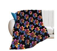 Lily Flower in LGBT Rainbow Color Personalised Blanket Flannel Throws for Sofa, Lightweight Print Travel Blankets
