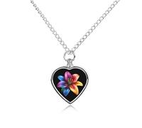 Lily Flower in LGBT Rainbow Color Urn Necklace for Ashes Pet Dog Cat Cremation Jewellery Alloy Memorial Keepsake Pendant