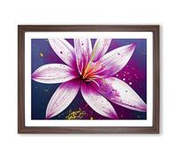 Lily Flower Splash Abstract Framed Wall Art Print A2 Walnut