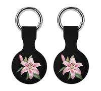 Lily Flower Trendy GPS Cases Holder with Key Chain Ring Portable Protective Covers Compatible with Airtag