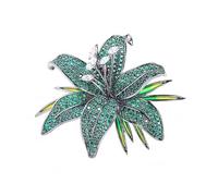 Lily Flower Wedding Statement Brooch Art CZ Lapel Pin Austrian Crystal Leaf Bouquet Clusters Brooches Elegant Dress Suit Sweater Accessories for Women Ladies Party Prom Xmas Jewelry Gift, Metal, cubic