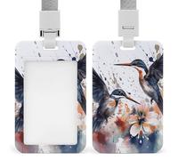 Lily Flowers Birds Id Badge Holder with Lanyard, Clear Vertical Card Protector Waterproof, Breakaway Safety Neck Strap, Heavy Duty Name Tag Holder for Nurse Teacher Officer Staff Women Men