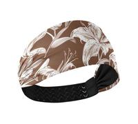 Lily Flowers Chocolate Brown Moisture Wicking thick headbands for women Stretchy sweatbands for women for Cycling tennis Daily use Gym
