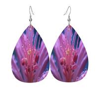 Lily flowers filled with dew Women's Teardrop Leather Earrings - Lightweight PVC Dangle Earrings, 925 Silver Hooks, Double-Sided Prints | Hypoallergenic Gift
