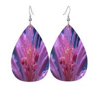 Lily flowers filled with dew Women's Teardrop Leather Earrings - Lightweight PVC Dangle Earrings, 925 Silver Hooks, Double-Sided Prints | Hypoallergenic Gift
