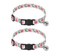 Lily Flowers Green Leaf White Pet Collars for Cats, 2 Pack Collar with Bell for Dog Puppy