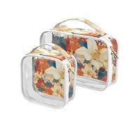 Lily Flowers Orange Background Japanese Woodblock Prints 2 Pack Clear Toiletry Bags for TSA Approved Multifunctional Travel Cosmetic Bag Men’s Shaving kit