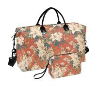 Lily Flowers Orange Background Japanese Woodblock Prints Decorative Large Travel Bag Travel Tote Gym Bag with Toiletry Bag for Yoga Foldable Bolsa de para Mujer