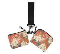 Lily Flowers Orange Background Japanese Woodblock Prints Dual Wristlet Wallets for Women Slim Portable Card Organizer Purse with Zipper Coin Pocket for Daily Use 2 Packs, lily flowers orange