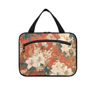 Lily Flowers Orange Background Japanese Woodblock Prints Hanging Travel Bag Hanging with Hook, Designer Compact Travel Bag Toiletry for Essentials for Women Hotel bolsos para Hombre L