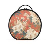 Lily Flowers Orange Background Japanese Woodblock Prints Makeup Bags with Compartments & Handle Waterproof Hanging Travel Toiletry Bag with adjustable dividers 11 IN