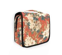 Lily Flowers Orange Background Japanese Woodblock Prints Makeup Bags with hanging hook stylish Case Cosmetic Makeup Bag Vertical Free-Standing