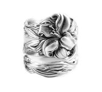 Lily Flowers Spoon Adjustable Rings Promise Wedding Engagement Statement Boho Vintage Finger Open Ring Extendable Wrap Bands for Women Girls Men Retro Comfort Fit Hypoallergenic Jewelry Bff