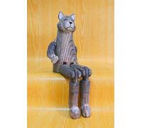 Lily&her friends - Creative Completely Hand Wood Carving hanging legs animal,Crafts,Gizmos,Toys,Holiday Gifts,Unique Animal Shaped Hand-carved Pinewood Antique Wooden Home Office Desk Decoration (Cat)