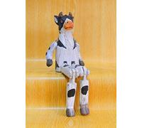 Lily&her friends - Creative Completely Hand Wood Carving hanging legs animal,Crafts,Gizmos,Toys,Holiday Gifts,Unique Animal Shaped Hand-carved Pinewood Antique Wooden Home Office Desk Decoration (Cow)