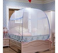 Lily&her friends-Mongolian Yurt Large Bed Foldable Mosquito Nets,Free Installation and Folding Nets,Steel Wire Air Conditioner Mosquito Net,Full Bottom,Zipper Side,Three Doors(200 x 150 x 155cm, Blue)