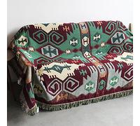 Lily&her friends - Nordic Geometric Jacquard Tassels Throw Blanket, Bohemian Line, Polyester Cotton, Sofa Chair Towel Bed Cover Tablecloth Decor - Colorful Turtle’s Back of The Body Pattern (90x240cm)