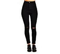 LILY LULU Apparel High Waisted Skinny Jeans - Disco Pants, Acid Wash Denim, White (UK14, Black Ripped)