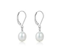 LILY LUSTRE 14k Gold Plated/Filled 925 Sterling Silver Handpicked AAAA Quality Natural White Freshwater Cultured Pearl Drop, Coin-Shaped | Hoop, Leverback | Dangle Earrings for Women, 10-11mm pearl