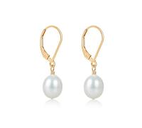 LILY LUSTRE 14k Gold Plated/Filled 925 Sterling Silver Handpicked AAAA Quality Natural White Freshwater Cultured Pearl Drop, Coin-Shaped | Hoop, Leverback | Dangle Earrings for Women, 10-11mm pearl