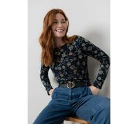 Lily & Me Angela Floral Print Knit Top Navy - 20 - Navy