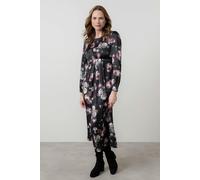 Lily & Me Celia Floral Print Satin Midi Dress Black - 08 - Black