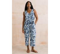 Lily & Me Women's Allium Alder Print Viscose Cropped Jumpsuit with V-neckline in Navy | Size: 18 Lily & Me Navy 18