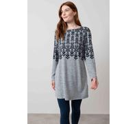 Lily & Me Women's Angela Long Sleeved Soft Brushed knit Fairisle Tunic with Boat neck in Grey | Size: 14 Lily & Me Grey 14