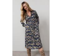 Lily & Me Women's Anya Collar & button through Midi Shirt Dress in Navy | Size: 18 Lily & Me Navy 18