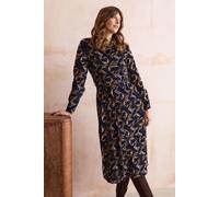 Lily & Me Women's Anya Foliage Print Soft Cotton Pincord Shirt Dress with Side Pockets in Navy | Size: 16 Lily & Me Navy 16