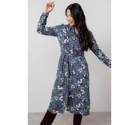 Lily & Me Women's Anya Printed Midi Shirt Dress with Full length cuffed sleeves in Navy | Size: 18 Lily & Me Navy 18