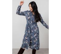 Lily & Me Women's Anya Printed Midi Shirt Dress with Full length cuffed sleeves in Navy | Size: 8 Lily & Me Navy 8