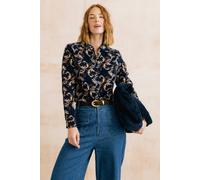 Lily & Me Women's Beech Foliage Print Soft Cotton Pincord Shirt in Navy | Size: 10 Lily & Me Navy 10