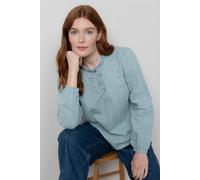 Lily & Me Women's Emily Long Sleeve Cotton Check Blouse with Scalloped Neckline in Duck Egg Blue | Size: 16 Lily & Me Duck Egg Blue 16