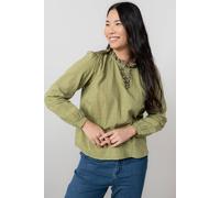 Lily & Me Women's Emily Long Sleeve Cotton Check Blouse with Scalloped Neckline in Green | Size: 18 Lily & Me Green 18