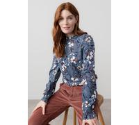 Lily & Me Women's Fiona Gathered Neck Woven Viscose Frilled Neckline Top in Navy | Size: 20 Lily & Me Navy 20