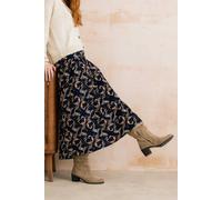 Lily & Me Women's Frances Foliage Print Soft Cotton Pincord Skirt in Navy | Size: 10 Lily & Me Navy 10
