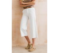 Lily & Me Women's Isla Wide-leg Stretch Cotton Cropped Trousers with Patch Pocket in White | Size: 18 Lily & Me White 18