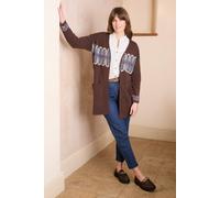 Lily & Me Women's Isle Fair Isle Knitted Longline Cardigan with Large patch pockets in Chocolate | Size: 10 Lily & Me Chocolate 10