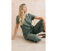 Lily & Me Women's Josie Linen Blend Cropped Jumpsuit in Green | Size: 12 Lily & Me Green 12