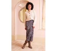 Lily & Me Women's Lauren Floral print Jersey Midi Skirt with Elasticated back waist in Chocolate | Size: 10 Lily & Me Chocolate 10