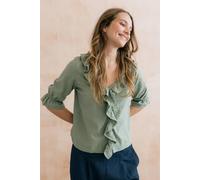 Lily & Me Women's May Textured Cotton Three Quarter Sleeve Blouse with V-neckline in Olive | Size: 16 Lily & Me Olive 16