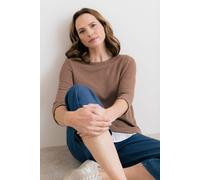 Lily & Me Women's Olive Textured Cotton Relaxed Fit Shirt Jumper with 3/4 Sleeves in Brown | Size: 12 Lily & Me Brown 12