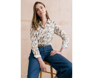 Lily & Me Women's Patsy Yarrow Ditsy Print Cotton Long Sleeve Shirt in Ecru | Size: 14 Lily & Me Ecru 14
