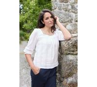 Lily & Me Women's Poppy Striped 3/4 Sleeve Square Neck Top with Cotton Lace Trim in White | Size: 20 Lily & Me White 20